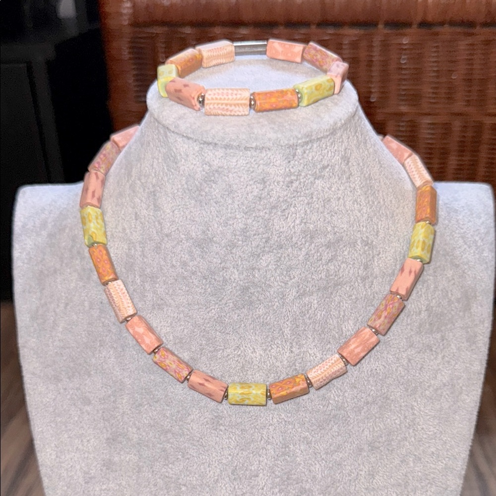 Jilzarah Multicolor Clay Beaded Stretch Necklace and Bracelet Set